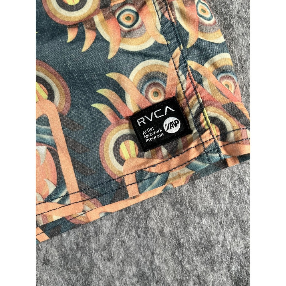 RVCA Mens L Shorts Orange Gray Print 6" inseam - Picture 2 of 10